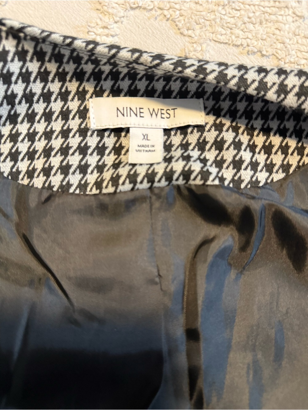 Nine West Black & White Houndstooth Open-Front Blazer Coat - Picture 5 of 7